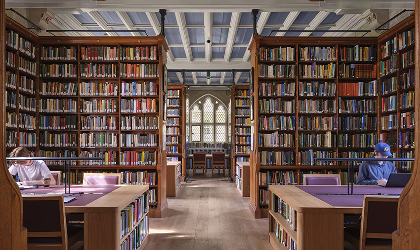 Library interior with Victorian bookcases