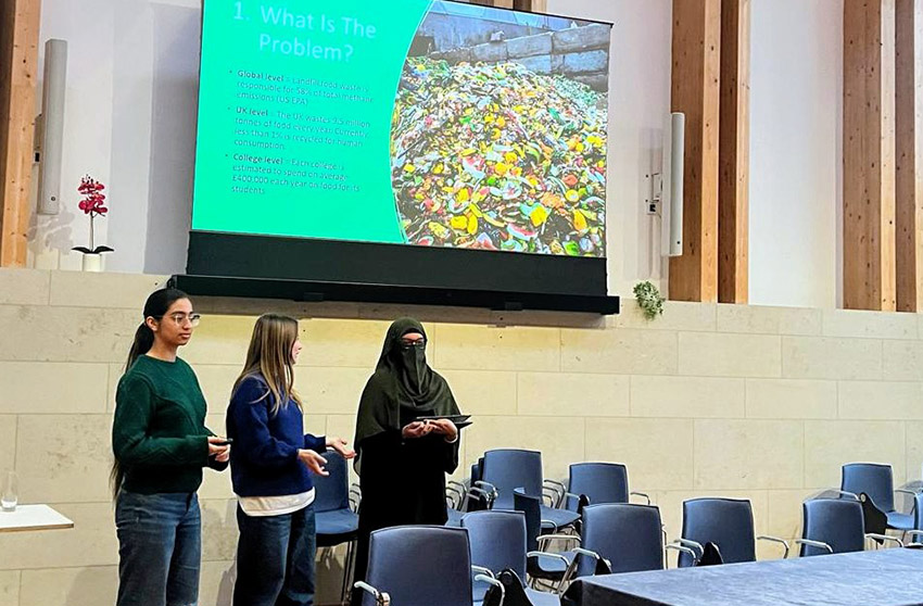 Jasmine Kaur, Kiera O'Carroll and Haleema Khan present their idea, ‘RePlateOx’